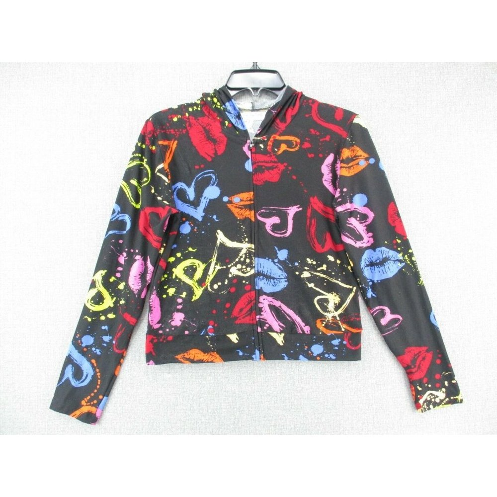 Jolie & Joy Hoodie Jacket Girls Youth Large Black Painted Hearts Full Zip NWT
